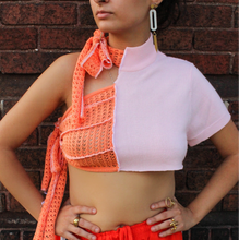 Load image into Gallery viewer, Orange Knit &amp; Pink Tie Top
